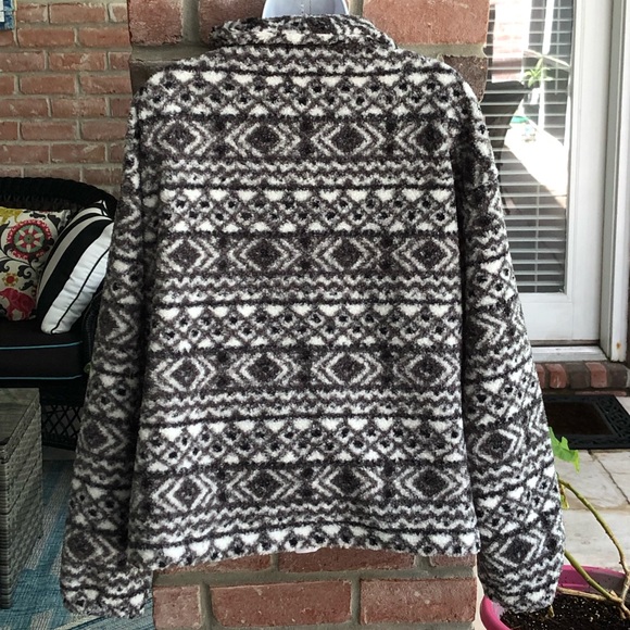 LOFT Black White Fair Isle Sherpa 1/4 Zip Soft Sweatshirt Large NWT - Picture 2 of 7